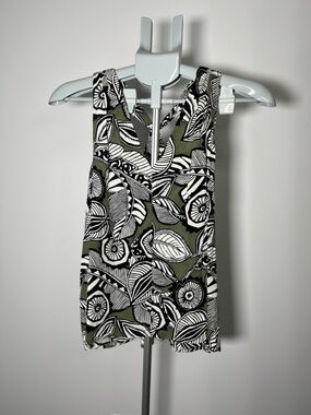 Y2K Vintage LOFT Olive Green Black & White Floral Tank Top